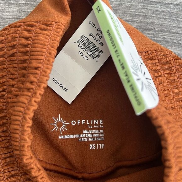 AERIE OFFLINE Real Me Smocked Waist 7/8 Legging XS Burnt Orange Neutral Athletic - Picture 2 of 8